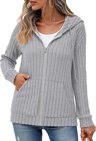 VIISHOW Womens Fall Lightweight Zip Up Hoodies Sweatshirts Comfy Loose Long Sleeve Sweatshirt Solid Color Jacket with Pockets in Saudi Arabia