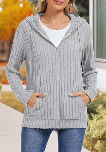 VIISHOW Womens Fall Lightweight Zip Up Hoodies Sweatshirts Comfy Loose Long Sleeve Sweatshirt Solid Color Jacket with Pockets in Saudi Arabia