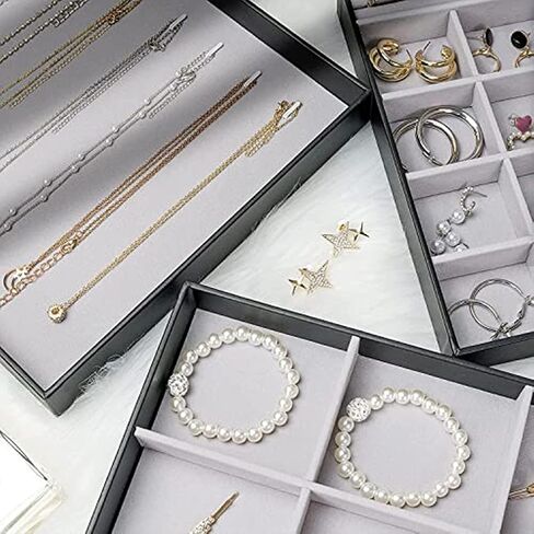 ProCase Stackable Large Jewelry Drawer Organizer, 3 Pack Velvet Jewelry Organizer Tray with Removable Dividers for Earring Necklace Bracelet -Beige in Saudi Arabia