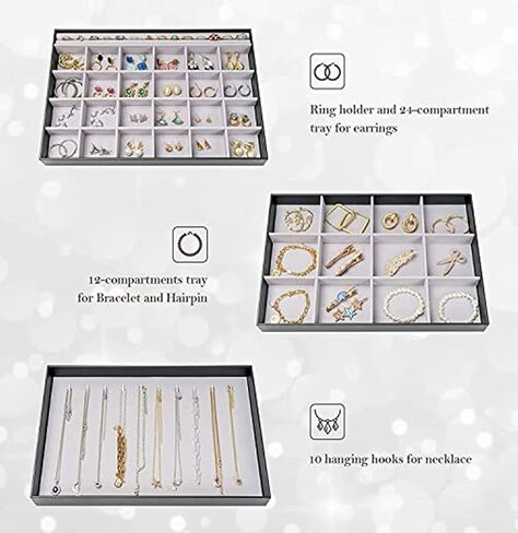 ProCase Stackable Large Jewelry Drawer Organizer, 3 Pack Velvet Jewelry Organizer Tray with Removable Dividers for Earring Necklace Bracelet -Beige in Saudi Arabia