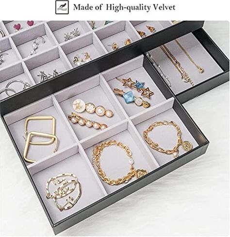 ProCase Stackable Large Jewelry Drawer Organizer, 3 Pack Velvet Jewelry Organizer Tray with Removable Dividers for Earring Necklace Bracelet -Beige in Saudi Arabia