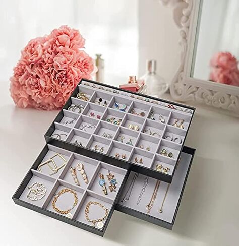 ProCase Stackable Large Jewelry Drawer Organizer, 3 Pack Velvet Jewelry Organizer Tray with Removable Dividers for Earring Necklace Bracelet -Beige in Saudi Arabia