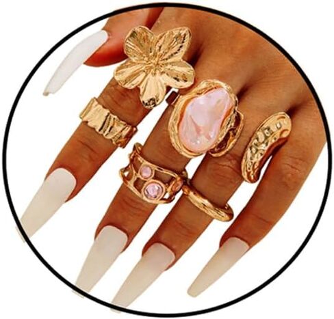 GYRMMUE Vintage Chunky Gold Rings,Statement Flower Stackable Ring Crystal Pearl Knuckle Rings Aesthetic Open Midi Ring Set Jewelry for Women in Saudi Arabia
