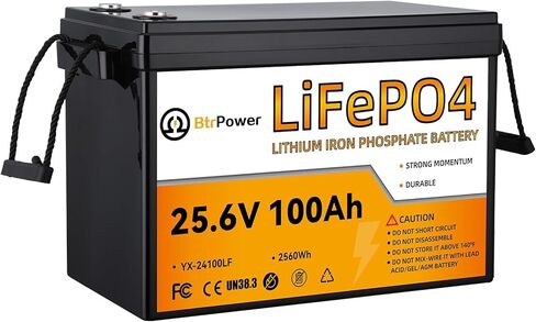 بطارية BtrPower 12V 100Ah Mini LiFePO4 ذات حجم صغير وخفيف الوزن، مدمجة 100A BMS وخلايا من الدرجة A، ما يصل إلى 15000 دورة وعمر 10 سنوات للمركبات الترفيهية والطاقة الشمسية ومحرك التصيد والتخييم. in Kuwait