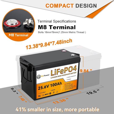 بطارية BtrPower 12V 100Ah Mini LiFePO4 ذات حجم صغير وخفيف الوزن، مدمجة 100A BMS وخلايا من الدرجة A، ما يصل إلى 15000 دورة وعمر 10 سنوات للمركبات الترفيهية والطاقة الشمسية ومحرك التصيد والتخييم. in Kuwait