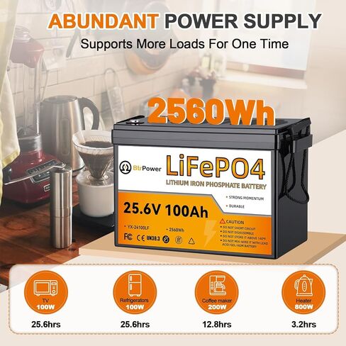 بطارية BtrPower 12V 100Ah Mini LiFePO4 ذات حجم صغير وخفيف الوزن، مدمجة 100A BMS وخلايا من الدرجة A، ما يصل إلى 15000 دورة وعمر 10 سنوات للمركبات الترفيهية والطاقة الشمسية ومحرك التصيد والتخييم. in Kuwait