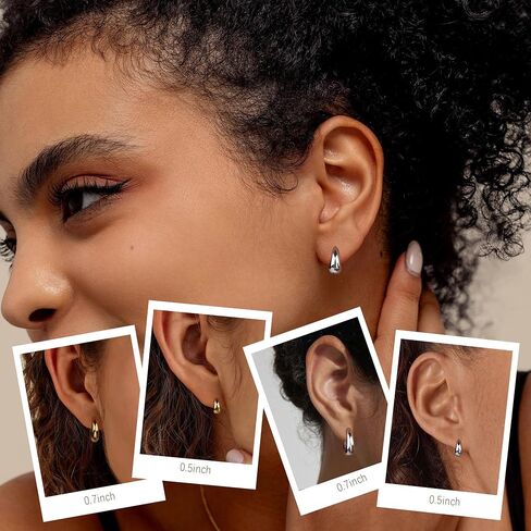 Small Gold Hoop Earrings Surgical Stainless Steel Hypoallergenic Silver Hoops 0.5/0.7 inch Chunky Huggies Tarnish Free Jewelry Everyday Sleeper Earrings for women in Kuwait