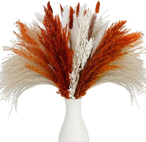 Pampas Grass Dried Flowers for Vase, Burnt Orange Pampas Grass Boho Home Decor, Wedding Decorations (Mixed Burnt Orange) in Kuwait