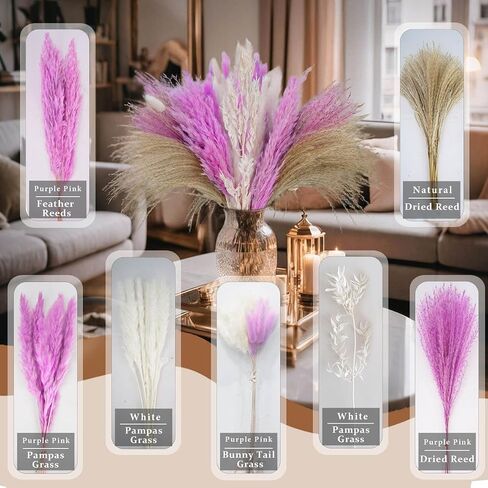 Pampas Grass Dried Flowers for Vase, Burnt Orange Pampas Grass Boho Home Decor, Wedding Decorations (Mixed Burnt Orange) in Kuwait