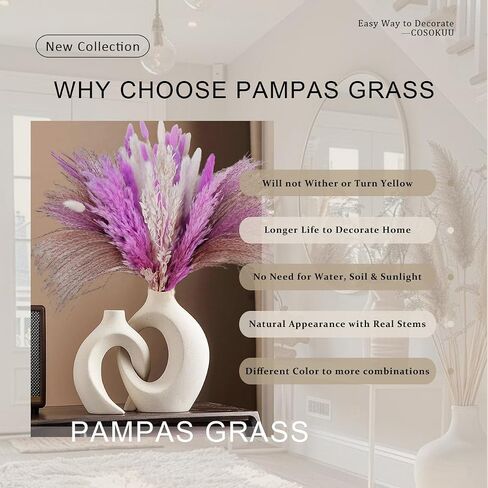 Pampas Grass Dried Flowers for Vase, Burnt Orange Pampas Grass Boho Home Decor, Wedding Decorations (Mixed Burnt Orange) in Kuwait
