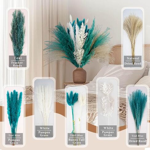Pampas Grass Dried Flowers for Vase, Burnt Orange Pampas Grass Boho Home Decor, Wedding Decorations (Mixed Burnt Orange) in Kuwait