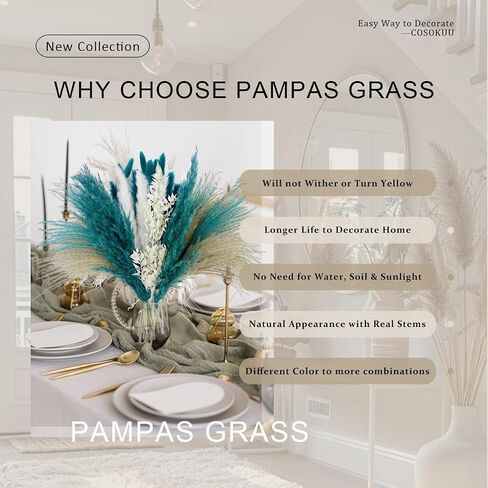 Pampas Grass Dried Flowers for Vase, Burnt Orange Pampas Grass Boho Home Decor, Wedding Decorations (Mixed Burnt Orange) in Kuwait