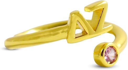 Sorority Shop Delta Zeta Ring- 18k Gold-Plated Wraparound Ring with Pink Gemstone and Delta Zeta Greek Letters, Sorority Jewelry Gift in Saudi Arabia