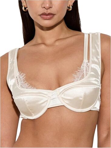 MakeMeChic Women's Summer Underwire Bralette Wide Strap Lace Trim Bra Underwear Crop Tops in Saudi Arabia