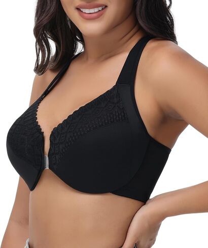 Plus Size Racerback Front Closure Bra for Women Unlined Underwire Wide Strap in Saudi Arabia