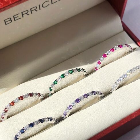 BERRICLE Sterling Silver Rings Stackable Eternity Band Ring for Women, Round Cubic Zirconia CZ - Amethyst-Purple, Emerald-Green, Garnet-Red, Ruby-Red, Sapphire-Blue Alternating Colors in Saudi Arabia