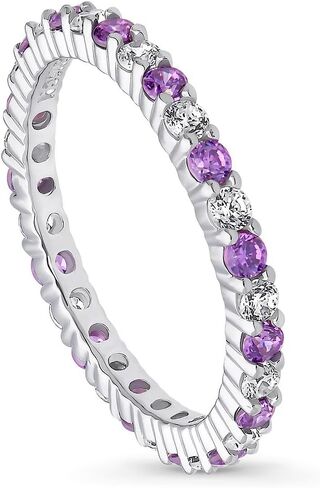 BERRICLE Sterling Silver Rings Stackable Eternity Band Ring for Women, Round Cubic Zirconia CZ - Amethyst-Purple, Emerald-Green, Garnet-Red, Ruby-Red, Sapphire-Blue Alternating Colors in Saudi Arabia
