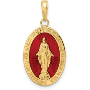 14K Yellow Gold Red Enameled Miraculous Medal Charm Pendant (L- 28.23 mm, W- 14.22 mm) in Saudi Arabia
