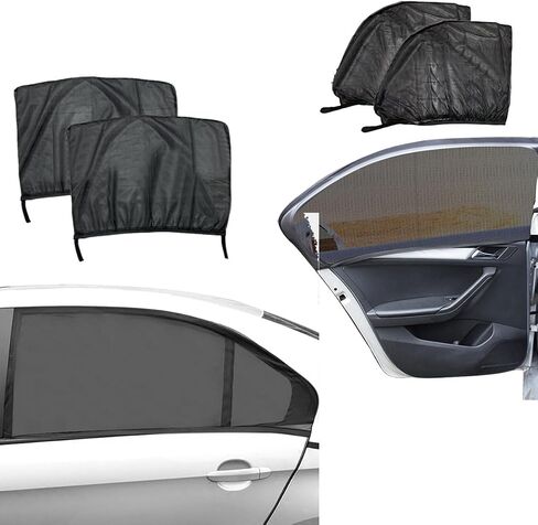 Car Front & Rear Window Sun Shades, Stretchy Breathable Mesh Side Windshield Sun Shades, UV Protection & Heat Block Window Screen Cover, Auto Camping Accessories for SUV, Truck (4PCS) in Saudi Arabia