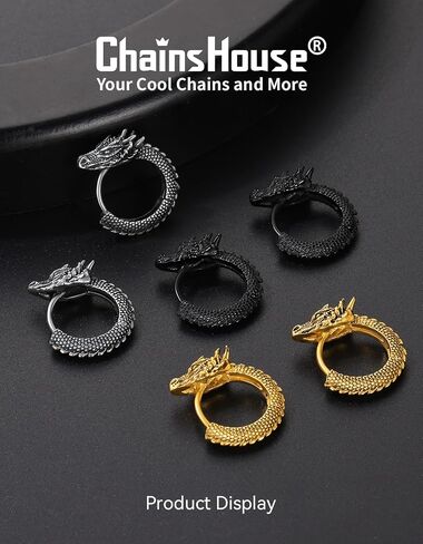 ChainsHouse Dragon Hoop Earrings for Men, Stainless Steel/14K Gold/Black Punk Rock Earrings Hypoallergenic Lightweight Stud Earrings Huggie Hoop Earrings Mens Jewelry Gift in Saudi Arabia