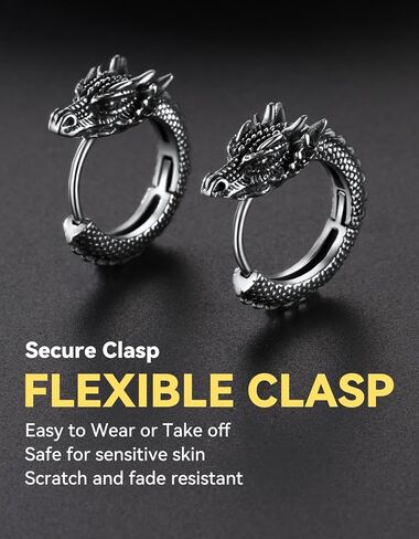 ChainsHouse Dragon Hoop Earrings for Men, Stainless Steel/14K Gold/Black Punk Rock Earrings Hypoallergenic Lightweight Stud Earrings Huggie Hoop Earrings Mens Jewelry Gift in Saudi Arabia