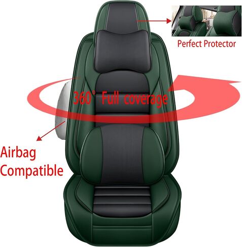 أغطية مقاعد شاحنة بيك اب جلدية لسيارة Nissan Frontier 2005-2023، أغطية مقاعد السيارة الفاخرة مجموعة كاملة، واقيات مقاعد مقاومة للماء، أغطية مقاعد السيارات، مقاعد داخلية ناعمة للسيارات (أخضر وأسود) in Kuwait
