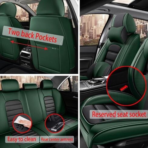 أغطية مقاعد شاحنة بيك اب جلدية لسيارة Nissan Frontier 2005-2023، أغطية مقاعد السيارة الفاخرة مجموعة كاملة، واقيات مقاعد مقاومة للماء، أغطية مقاعد السيارات، مقاعد داخلية ناعمة للسيارات (أخضر وأسود) in Kuwait