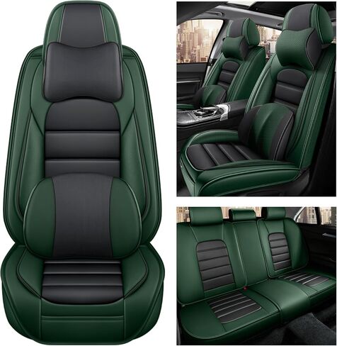 أغطية مقاعد شاحنة بيك اب جلدية لسيارة Nissan Frontier 2005-2023، أغطية مقاعد السيارة الفاخرة مجموعة كاملة، واقيات مقاعد مقاومة للماء، أغطية مقاعد السيارات، مقاعد داخلية ناعمة للسيارات (أخضر وأسود) in Kuwait