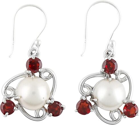 Solid 925 Sterling Silver Earrings, Natural Garnet Gemstones Earrings for Women, Dangle, January Birthstones, Bohemian Handmade Elegant Statement Jewelry, Wedding, Christmas Gifts in Saudi Arabia