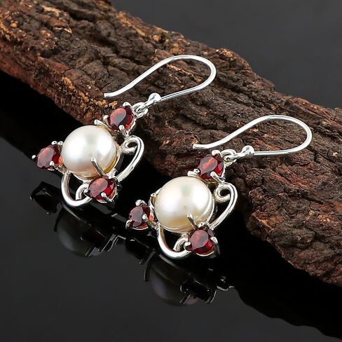 Solid 925 Sterling Silver Earrings, Natural Garnet Gemstones Earrings for Women, Dangle, January Birthstones, Bohemian Handmade Elegant Statement Jewelry, Wedding, Christmas Gifts in Saudi Arabia