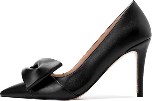 Women's Bow Heels Closed Pointed Toe Pumps 3.3" Stiletto High Heels Slip on Wedding Dress Shoes in Saudi Arabia