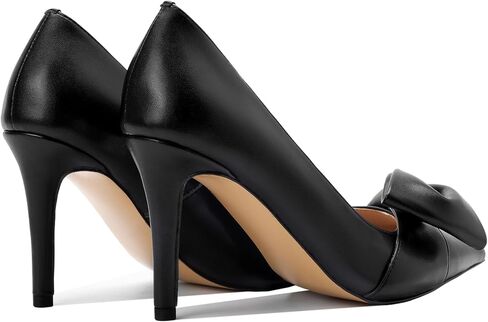 Women's Bow Heels Closed Pointed Toe Pumps 3.3" Stiletto High Heels Slip on Wedding Dress Shoes in Saudi Arabia