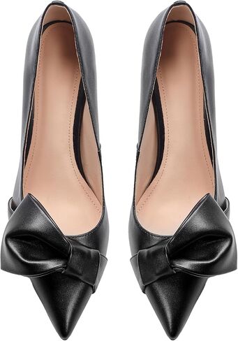 Women's Bow Heels Closed Pointed Toe Pumps 3.3" Stiletto High Heels Slip on Wedding Dress Shoes in Saudi Arabia