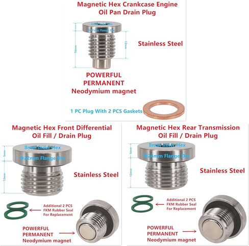 5 PCS Magnetic Stainless Steel Engine Front Differential Rear Transmission Oil Drain Fill Plug Kit, fits Polaris General Rzr Ranger Sportsman Replace 7052306 2203738 2203739 3234756 3234755 in Kuwait