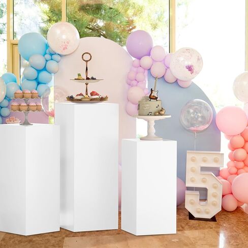 Cylinder Pedestal Stands for Party 3Pcs Metal Cylinder Stands for Parties Square Pedestal Display Plinth Pillars for Wedding Birthday Party Backdrop Decor, White in Saudi Arabia