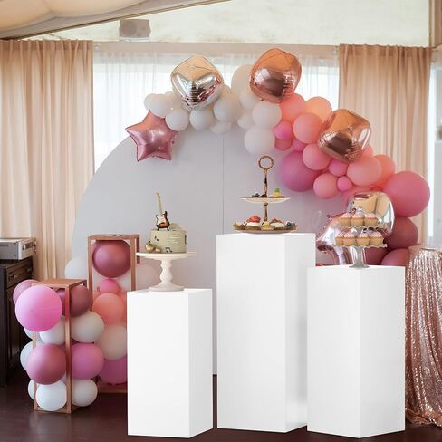 Cylinder Pedestal Stands for Party 3Pcs Metal Cylinder Stands for Parties Square Pedestal Display Plinth Pillars for Wedding Birthday Party Backdrop Decor, White in Saudi Arabia