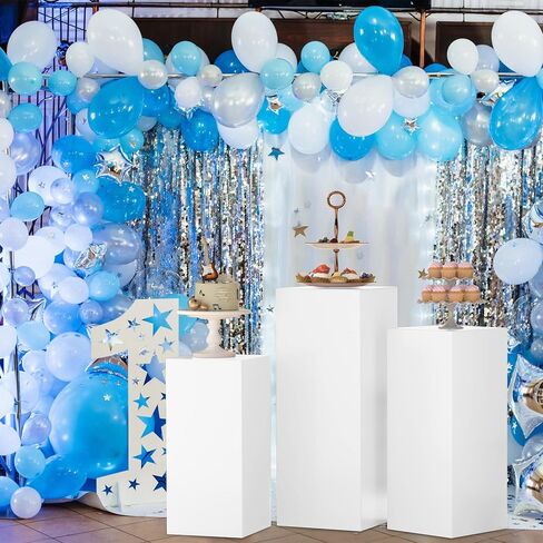 Cylinder Pedestal Stands for Party 3Pcs Metal Cylinder Stands for Parties Square Pedestal Display Plinth Pillars for Wedding Birthday Party Backdrop Decor, White in Saudi Arabia