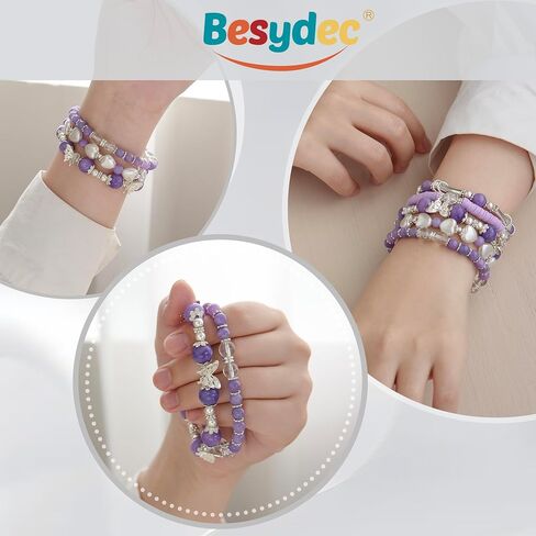 أساور Besydec مطرزة بوهو قابلة للتكديس مع الحجر الطبيعي وقلب اللؤلؤ وخرز الطين للنساء، مجوهرات فضية قابلة للتعديل in Saudi Arabia