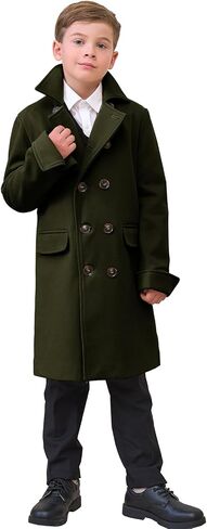 Boys Notch Lapel Double Breasted Jacket Long Trench Dress Coat Casual Classic Peacoat in Saudi Arabia