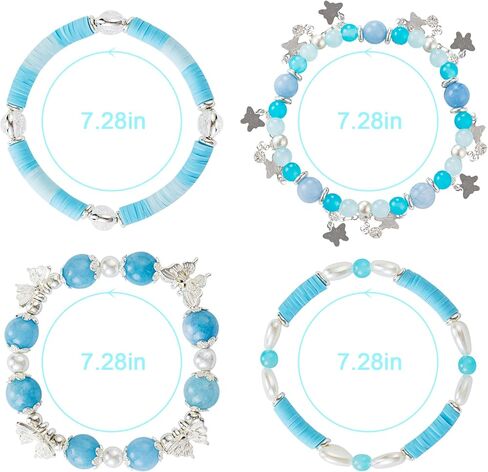 Besydec Stackable Boho Beaded Bracelets With Natural Stone & Pearl Heart & Clay Beads for Women,Adjustable Silver Jewelry in Saudi Arabia