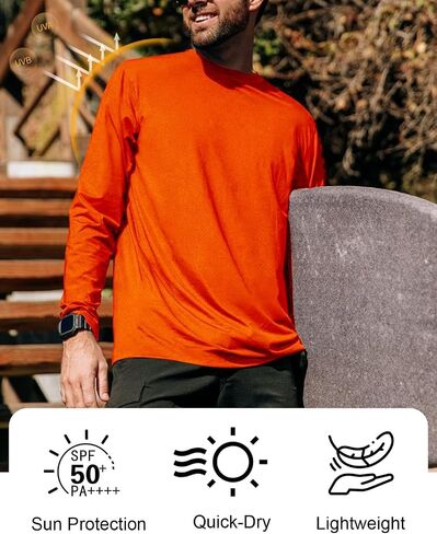 Men's Long Sleeve Shirts Quick-Dry Sun Protection Fishing Shirt for Swimming, Hiking, Running in Saudi Arabia