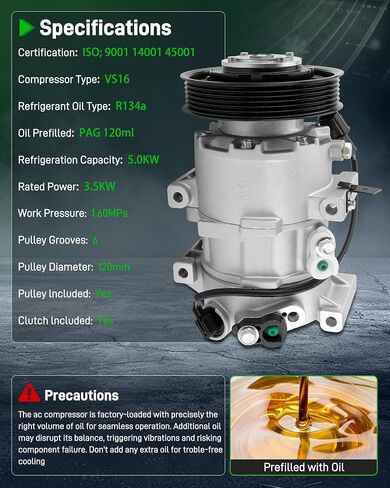 Air Conditioner AC Compressor with Clutch Fit for Hyundai Accent 1.6L (2012-2017), for Kia Rio 1.6L (2012-2017). A/C Compressor Replace 977011R100, 977011W600 in Saudi Arabia