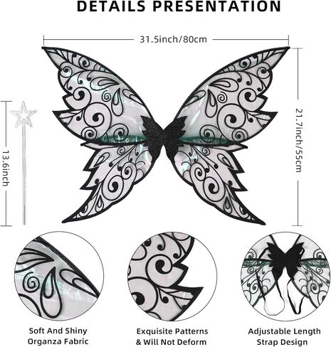 Fairy Wings for Adults 31.5"x21.7" Large Fairy Costume Set for Women Butterfly Wings for Halloween Party in Kuwait