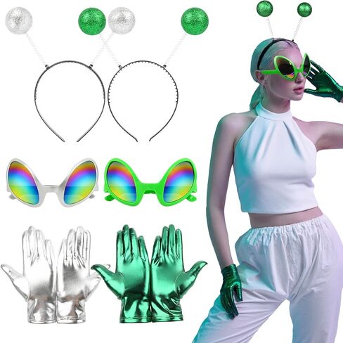 8PCS Alien Headband, Alien Martian Antenna Glasses and Gloves for Adults Women Kids Party Favors Halloween Costume in Kuwait