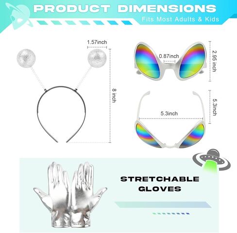 8PCS Alien Headband, Alien Martian Antenna Glasses and Gloves for Adults Women Kids Party Favors Halloween Costume in Kuwait