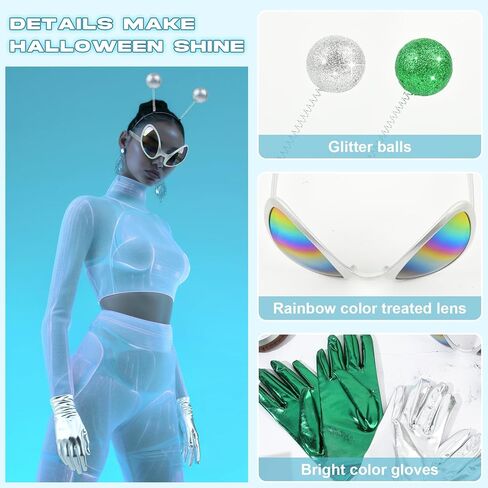 8PCS Alien Headband, Alien Martian Antenna Glasses and Gloves for Adults Women Kids Party Favors Halloween Costume in Kuwait