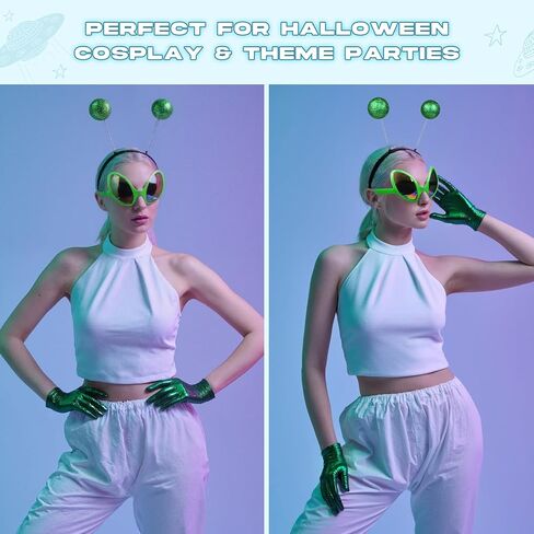 8PCS Alien Headband, Alien Martian Antenna Glasses and Gloves for Adults Women Kids Party Favors Halloween Costume in Kuwait