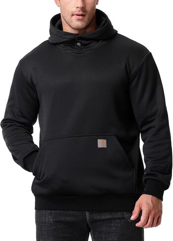 Men's Fashion Hoodie Fleece Warm Sweatshirt | Fleece-Lined Thickened Pullover with Button Hood Versatile in Saudi Arabia