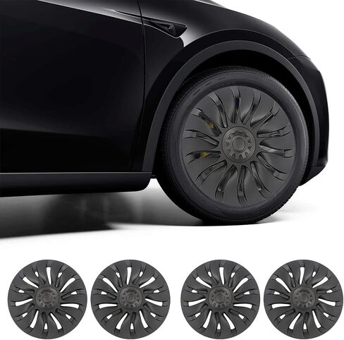 Wheel Cover 19 Inch Hubcaps Compatible with Tesla Model Y 2021-2024 Replacement for Tesla Model Y Accessories 2021-2024 4 Pcs Rim Protector Gemini Wheel Cover Matte Black ABS Hubcaps in Saudi Arabia