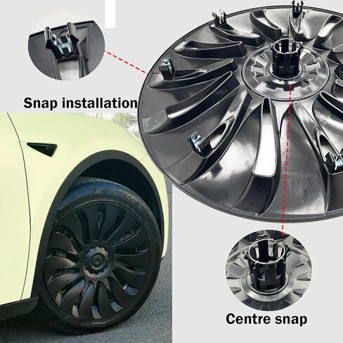 Wheel Cover 19 Inch Hubcaps Compatible with Tesla Model Y 2021-2024 Replacement for Tesla Model Y Accessories 2021-2024 4 Pcs Rim Protector Gemini Wheel Cover Matte Black ABS Hubcaps in Saudi Arabia